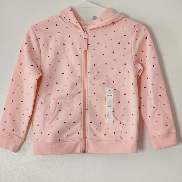 Cat & Jack Toddler Girl’s Pink Hearts Hoodie Sweatshirt Zip Size S (6/8) - Picture 1 of 4
